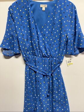 Maison Jules Royal Blue Polka Dot Wrap Shorts Jumpsuit